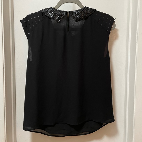 *on hold* Ann Taylor Black Sequin Beaded Collar Blouse - Picture 2 of 12